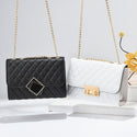 Women's Elegant Black Quilted Crossbody Bag with Gold Chain