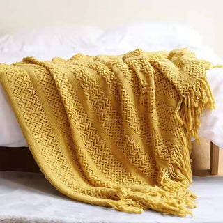 Buy turmeric Sofa Blanket Bed Runner Solid Color Office Blanket Knitted Small Blanket Decoration B &amp; B Bed Blanket