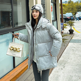 Buy medium-gray Korean Style Women&#39;s Thick Hooded British Style Cotton-padded Coat