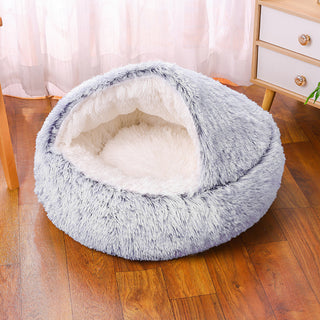 Buy gradient-gray Deep Sleep Half-pack Semi-enclosed Dual-use Plush Round Pet Bed