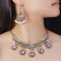 Indian Ethnic Style Vintage Gemstone Beads Jewelry Earrings Necklace 2 Pieces Suit