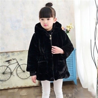 Buy black Plush Padded Children&#39;s Clothing Girls Wool Sweater Coat