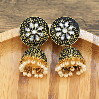 Buy gold-plus-black Ethnic Style Earrings Bohemian Indian Style Rice Bead Bell Earrings