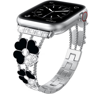 Buy silverblack Diamond-Set Resin Clover Metal Strap