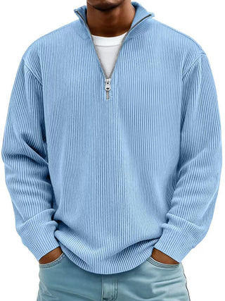 Buy sky-blue Men's Solid Color Zipper Stand Collar Sweatshirt