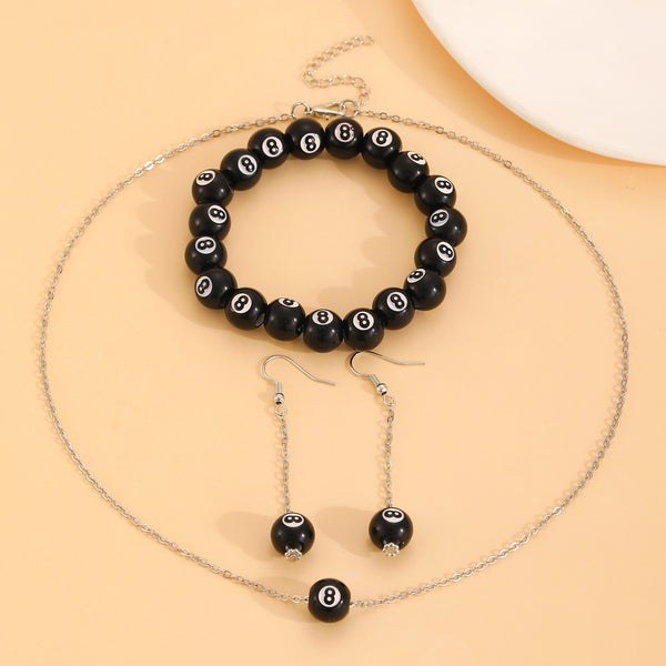 Table Tennis Black 8 Necklace Earrings Do Not Fade