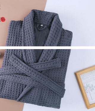 Buy gray Cotton Double Waffle Unisex Thickened Long Robe