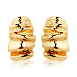 Buy 14k-gold European And American Wind Net Red Brass Striped Shell Thread Pleated Ear Studs