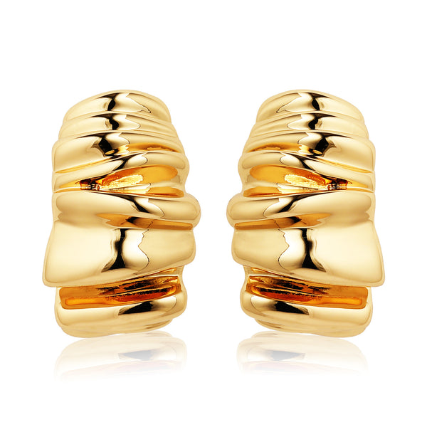 European And American Wind Net Red Brass Striped Shell Thread Pleated Ear Studs