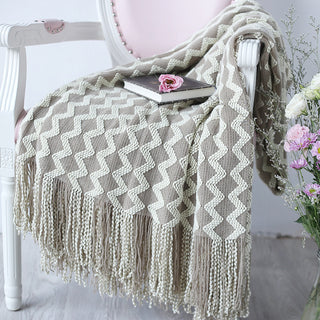 Knitted Tassel Decoration Sofa Nap Blanket With Towel