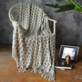 Buy light-grey Knitted Tassel Decoration Sofa Nap Blanket With Towel