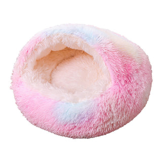 Buy rainbow Deep Sleep Half-pack Semi-enclosed Dual-use Plush Round Pet Bed