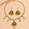 Indian Ethnic Style Vintage Gemstone Beads Jewelry Earrings Necklace 2 Pieces Suit