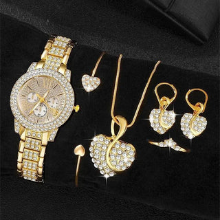 Buy gold-watch-love-4-pieces Full Diamond Bracelet Watch Suit Women&#39;s Quartz Watch Fashion Jewelry