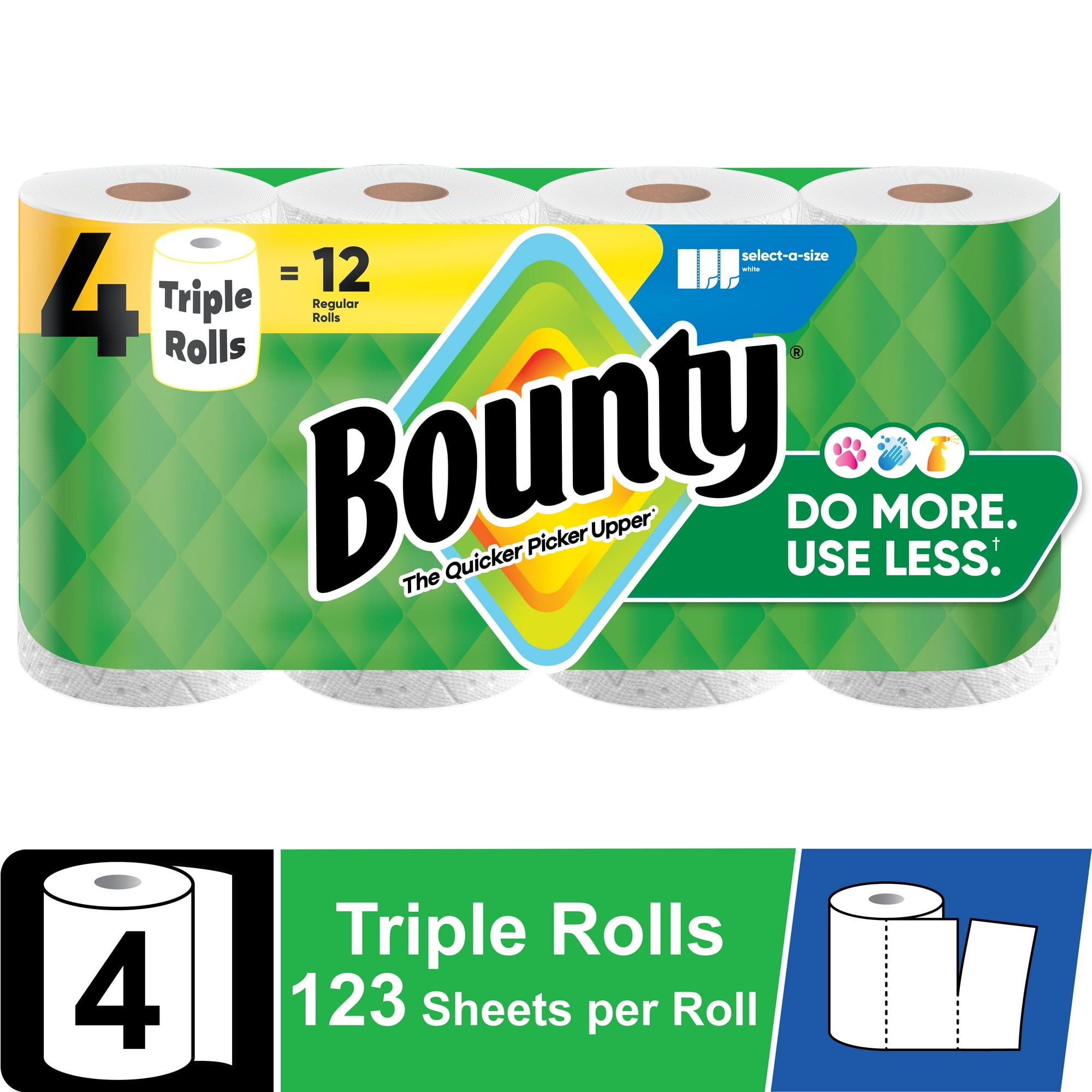 Bounty Paper Towels Select-A-Size White, 4 Triple Rolls, 123 Sheets per Roll