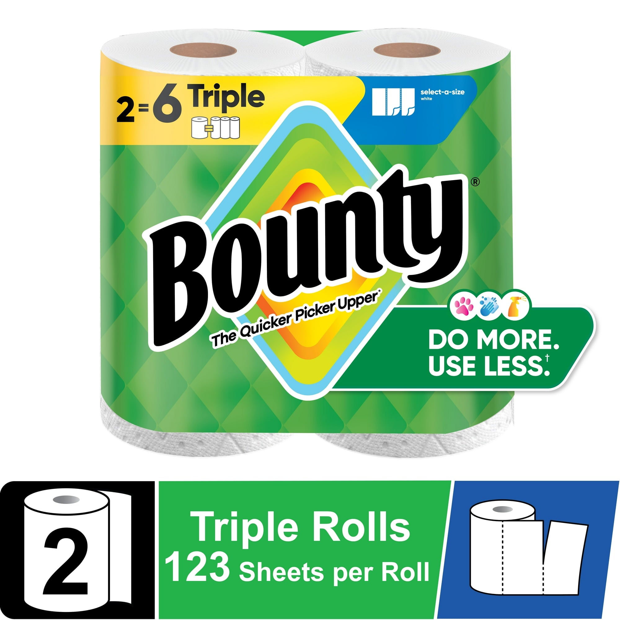Bounty Paper Towels Select-A-Size White, 2 Triple Rolls, 123 Sheets per Roll Main image