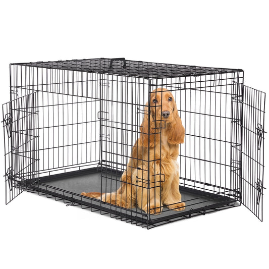 CONCETTA 48 inch Double-Door Folding Dog Crate, Portable Small Cage with Divider, Leak-Proof Tray