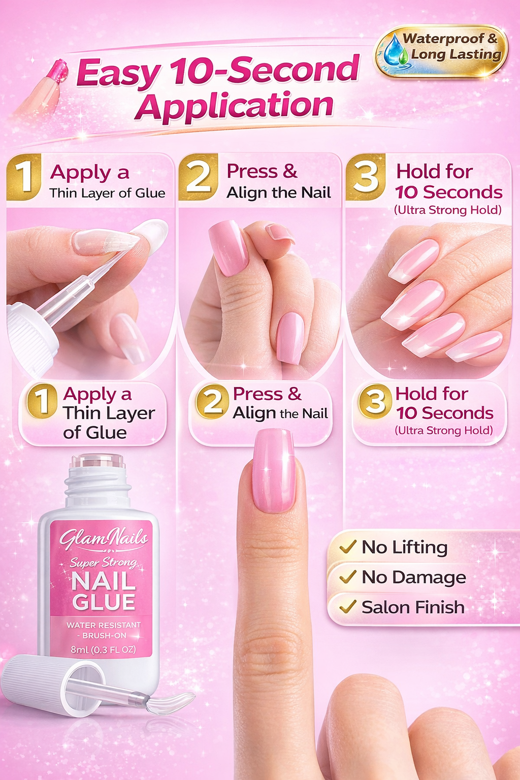 NailBond Super Strong Nail Glue (8ml) – Professional Brush-On Adhesive for Press-Ons, Tips & Acrylics