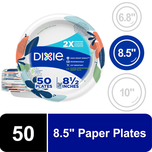 Dixie Disposable Paper Plates, 8.5", Multi-Color, 50 Count