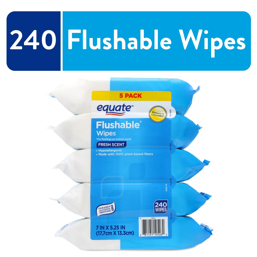 Equate Flushable Wet Wipes, Fresh Scent, 240 Wipes (5 Pack), Compare to Cottonelle
