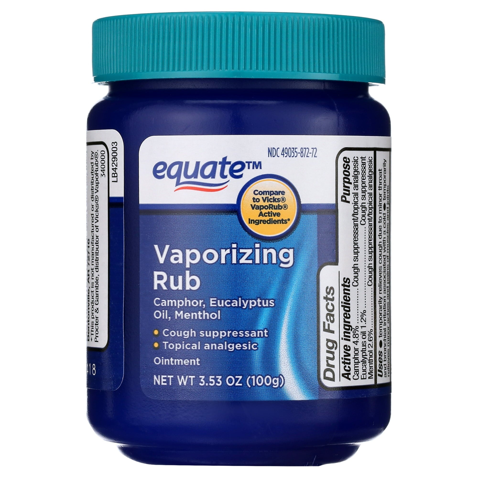 Equate Vaporizing Rub Ointment, 3.53 oz, Compare to Vicks® VapoRub® Active Ingredients
