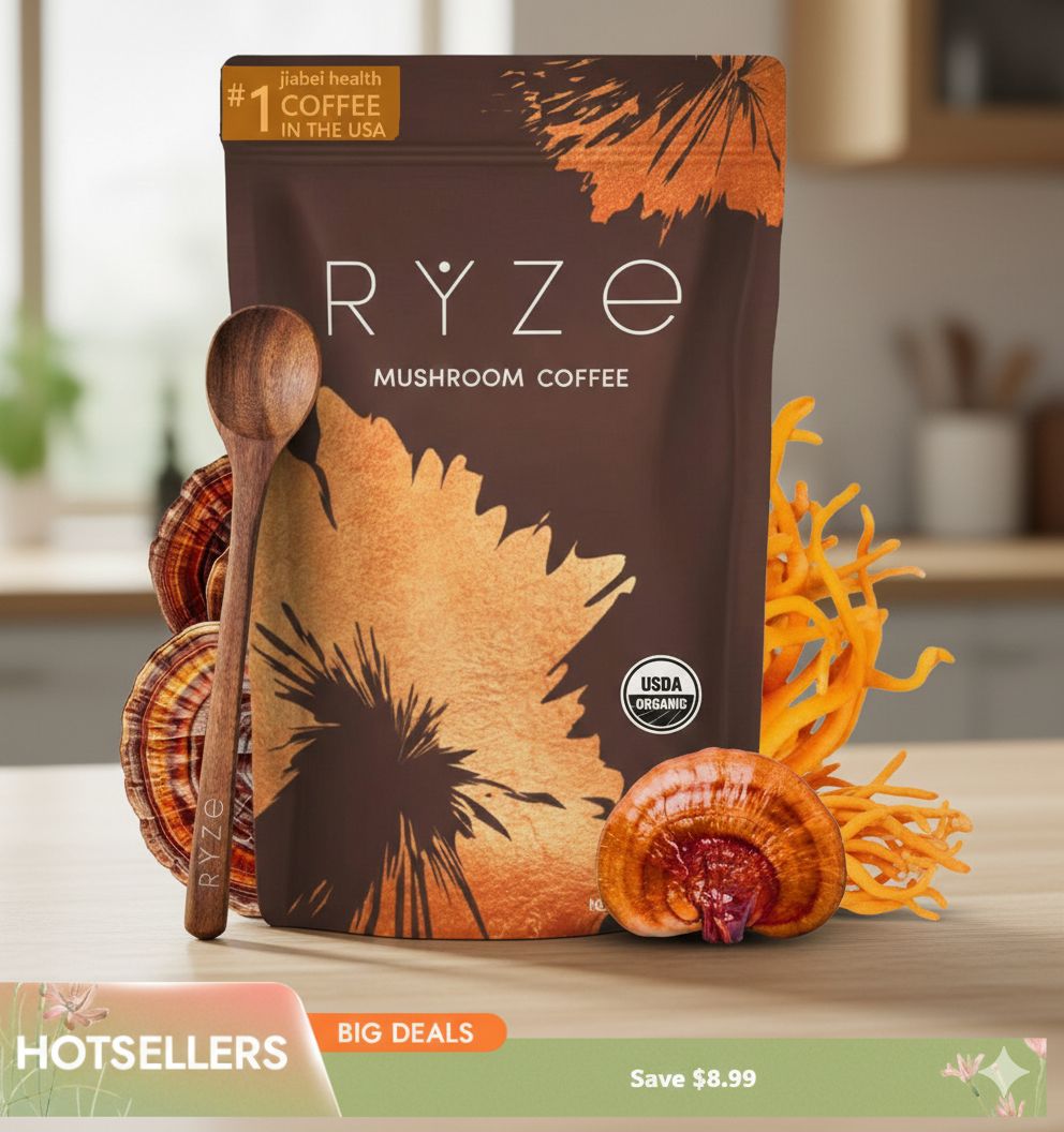 Organic Mushroom Coffee Blend with 6 Adaptogenic Mushrooms & MCT Oil (30 Servings)