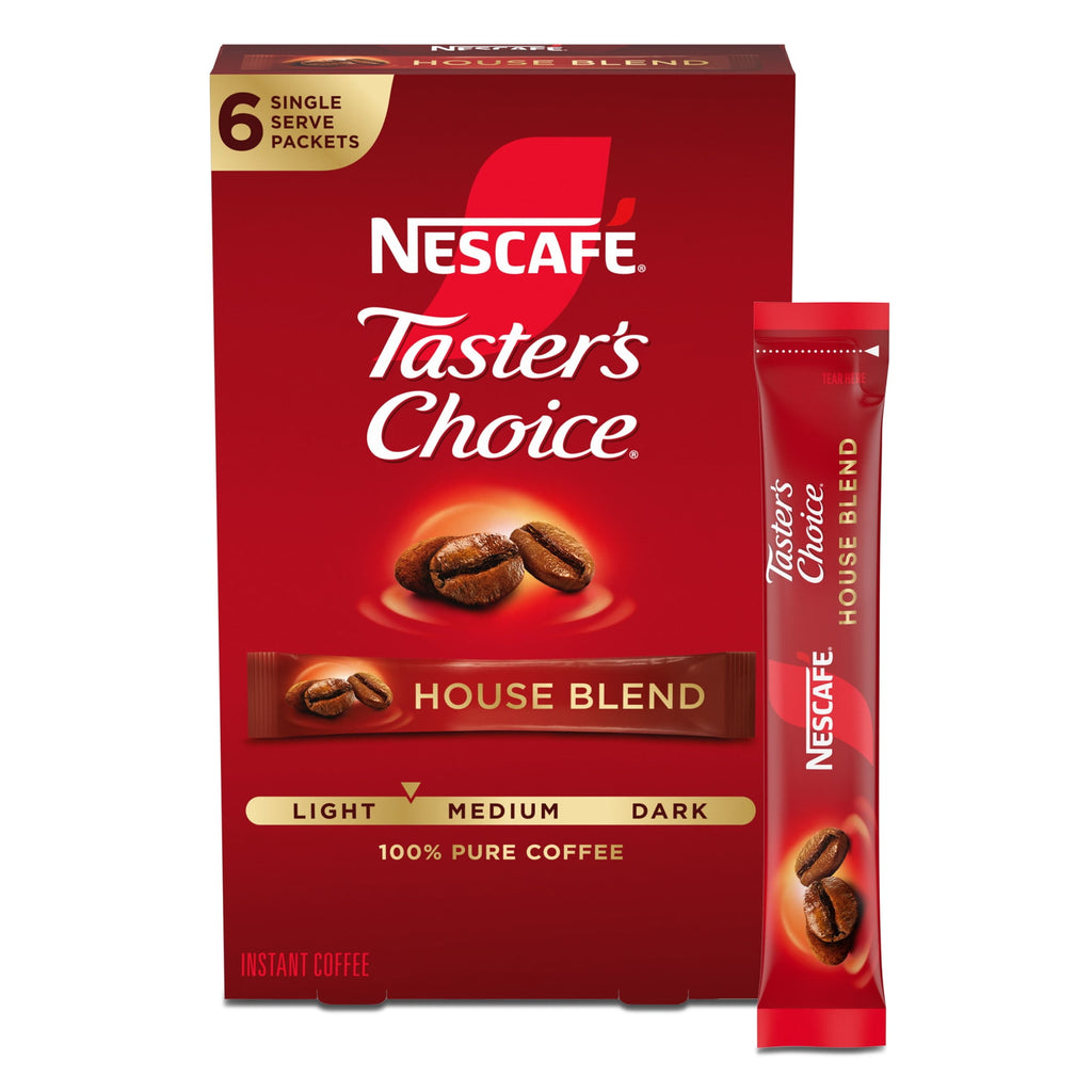 NESCAFÉ Taster's Choice House Blend, Light Medium Roast Instant Coffee, 1 Box, 6 Packets