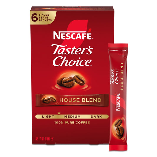 NESCAFÉ Taster's Choice House Blend, Light Medium Roast Instant Coffee, 1 Box, 6 Packets