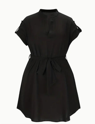 Buy black Women V-neck Short Sleeve Dress With Belt