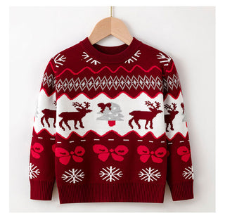 Buy wine-red Children&#39;s Christmas Deer Sweater Base Pullover