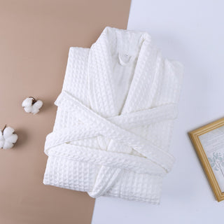 Buy white Cotton Double Waffle Unisex Thickened Long Robe