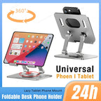 360° Rotation Universal Phone Tablet Holder Foldable Desktop Lazy Stand For iPhone 16 iPad Samsung Galaxy Tab Xiaomi Pad Mount