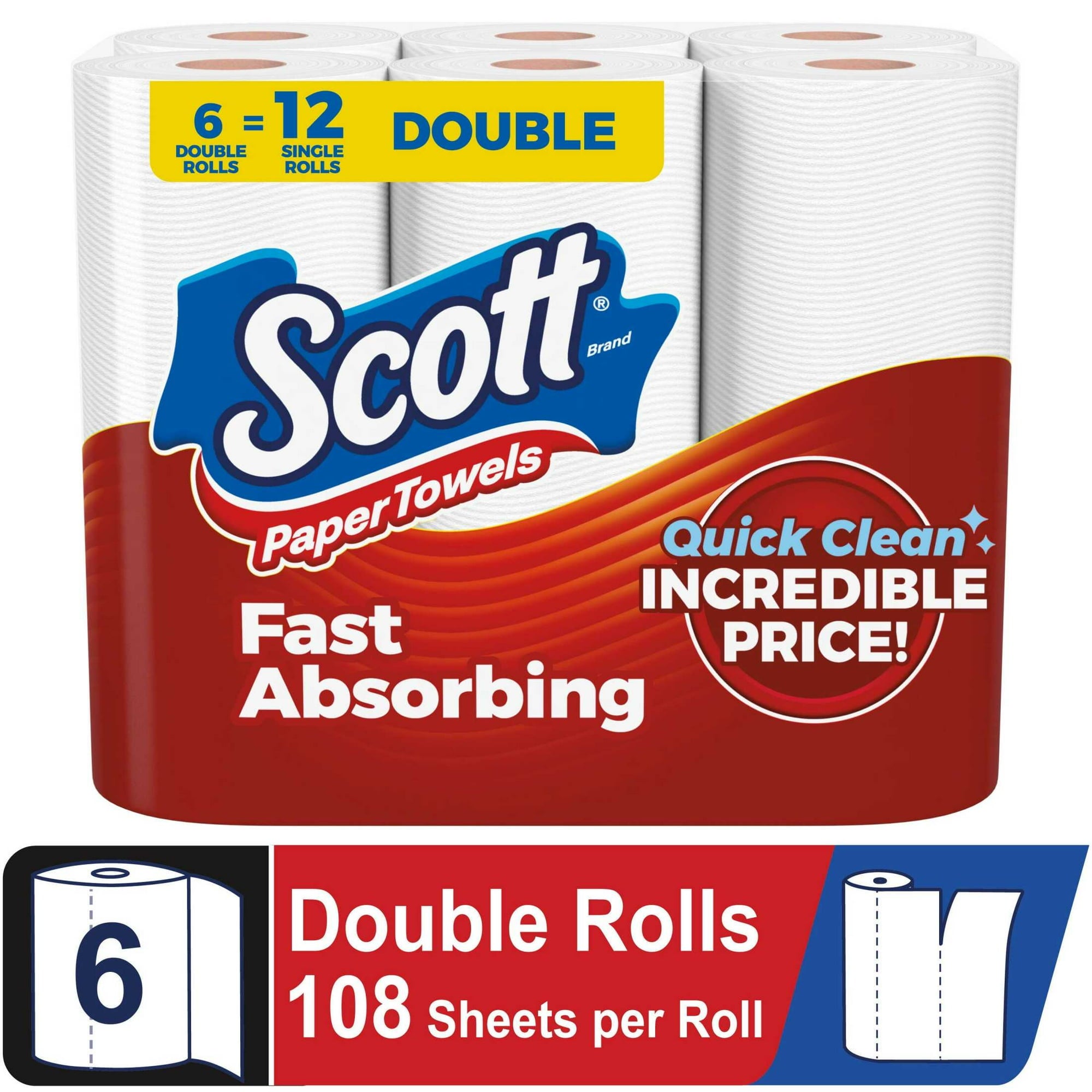 Scott Paper Towels, Choose-A-Sheet, 6 Double Rolls Main image