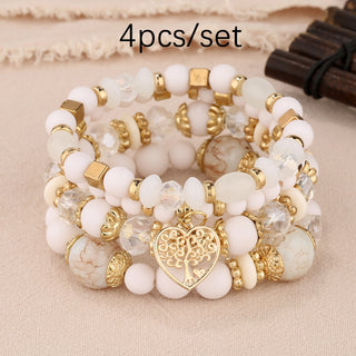 Buy white Multi-layer Hollow Heart Pendant Tassel Bracelet Suit