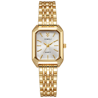 Buy golden-white Fashion Simple Square Steel Strap Women&#39;s Watch