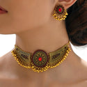 Indian Ethnic Style Vintage Gemstone Beads Jewelry Earrings Necklace 2 Pieces Suit