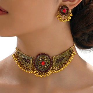 Buy n6582 Indian Ethnic Style Vintage Gemstone Beads Jewelry Earrings Necklace 2 Pieces Suit