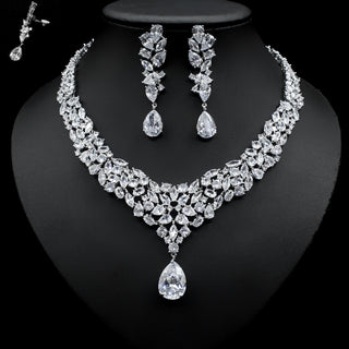 Buy white-ear-clip Bridal Zircon Necklace Two-piece Earrings Set