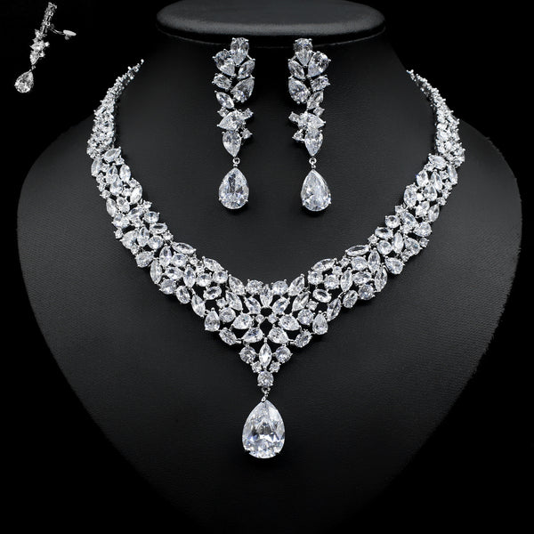 Bridal Zircon Necklace Two-piece Earrings Set