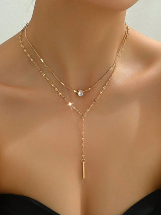 Buy gold Y-shaped Tassel Rhinestone Necklace Niche Multi-layer