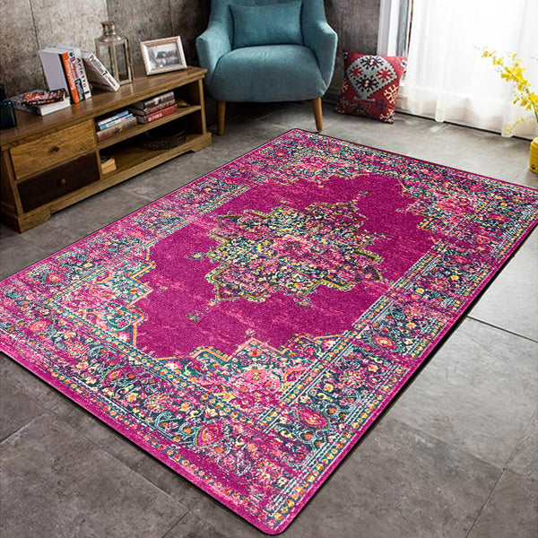 Fashionable Retro Rose Geometry Pattern In Purple Persian Ethnic Style Kitchen Living Room Bedroom Bedside Carpet Floor Mat