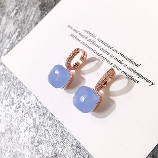 Buy rose-turquoise Classic Candy Color Earrings Inlay Transparent Zircon Crystal Earrings Platinum Plated Fashion Jewelry For Women Jewelry