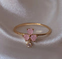 Retro Multi-element Cute And Sweet Pink Heart-shaped Butterfly Flower Open Ring