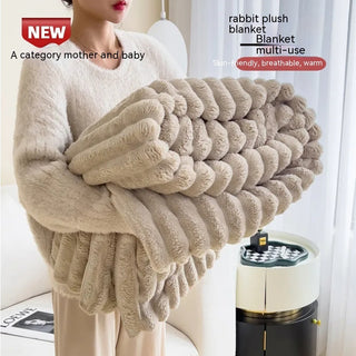 Buy khaki Soft Wind Bubble Velvet Blanket Warm Solid Rabbit Fur Blankets Double-sided Thickening Cover Throw Warm Fur Blanket