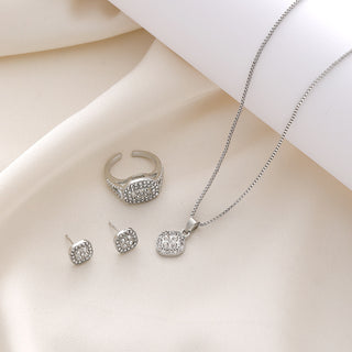 Buy ck0107-silver Diamond Geometric Necklace Ring Earrings 3-piece Set