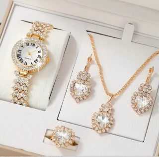 Buy gold-watch-suit2 Fashion Watch Gift Suit Quartz Watch Necklace Bracelet Ring Stud Earrings