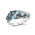 Women's Silver Inlay Sea Blue Zircon Ring