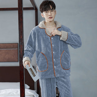 Buy s031 Autumn And Winter Flannel Men&#39;s Pajamas Men&#39;s Lapel Cardigan