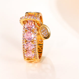 Buy gold-pink-diamond New Retro Disc Ring Personality Retro