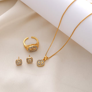 Buy ck0106-gold Diamond Geometric Necklace Ring Earrings 3-piece Set